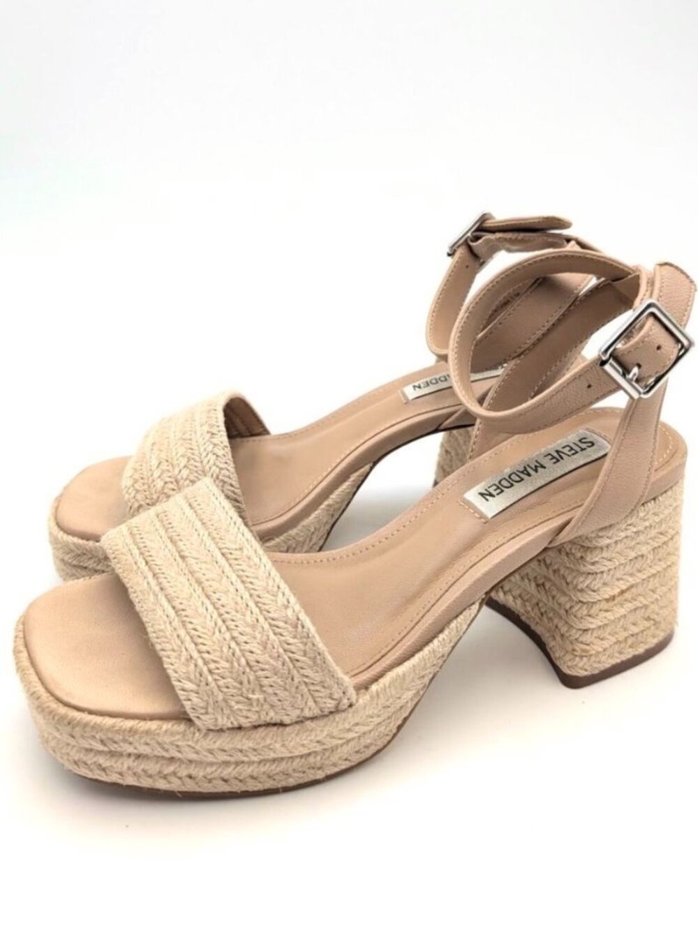 10 Steve Madden Mercerr Sandals Braided Espadrille Block Heel Mercer Jute Raffia